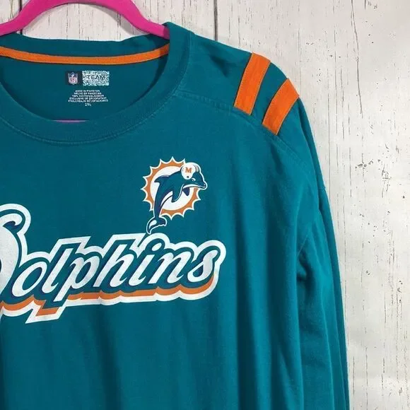 Miami Dolphins NFL Team Apparel Long Sleeve Shirt 2XL Teal Orange Football Fan - Picture 4 of 13